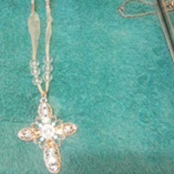 Baby Blue Silver Cross with Lace - Picture 2 of 3